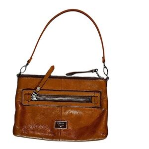 Fossil Tan Leather Shoulder Bag with Zipper Detail